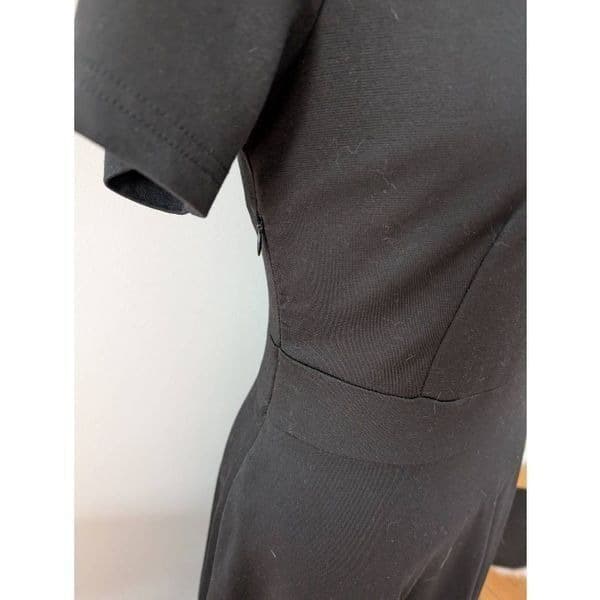 Black Cotton A-Line Dress with Pockets and Lace Trim - Thumbnail 5