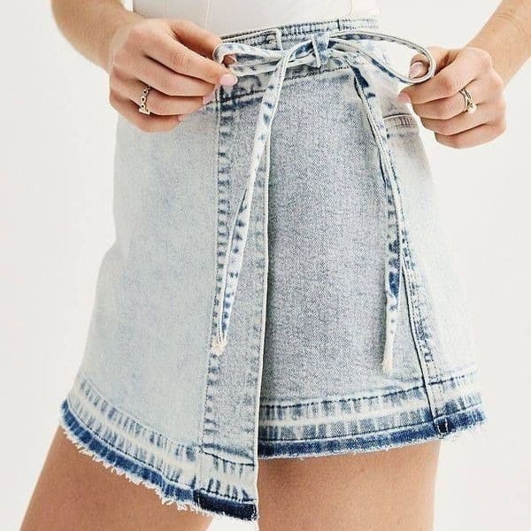 SO Released Hem Wrap Denim Skort - Thumbnail 2