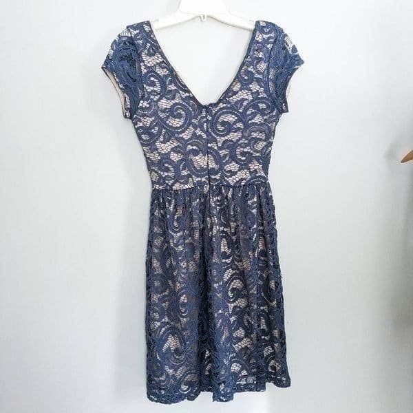 Francesca's Indigo Lace Overlay A-Line Dress - Thumbnail 4