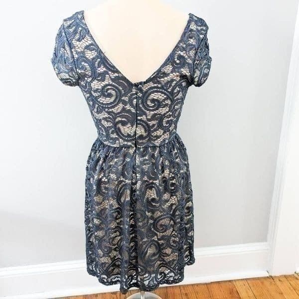Francesca's Indigo Lace Overlay A-Line Dress - Thumbnail 2
