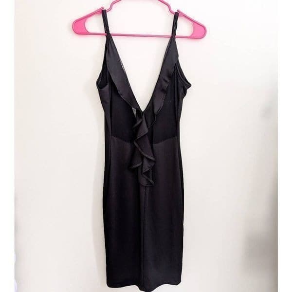 Mapale Black Ruffle Semi Sheer Dress - Thumbnail 3