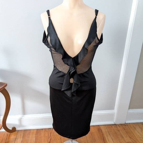 Mapale Black Ruffle Semi Sheer Dress