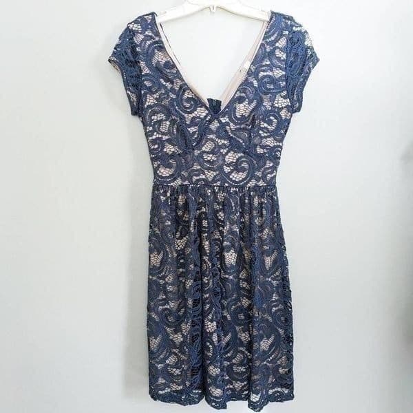 Francesca's Indigo Lace Overlay A-Line Dress - Thumbnail 3