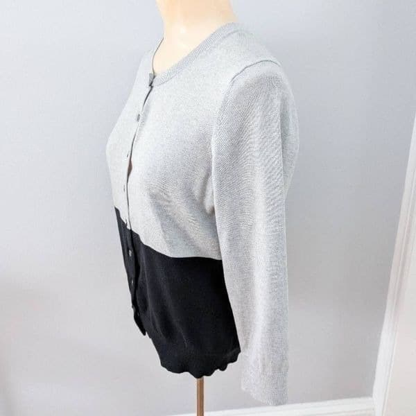 Banana Republic Silk Gray and Black Color Block Cardigan Sweater - Thumbnail 3