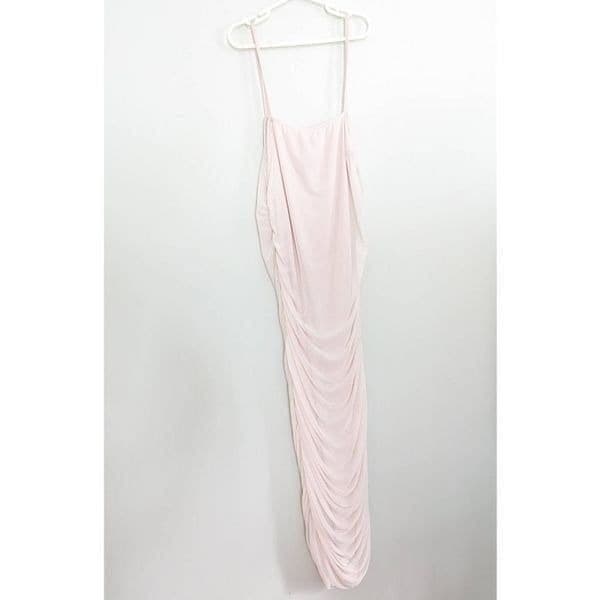 PrettyLittleThing Nude Strappy Mesh Midaxi Dress - Thumbnail 5
