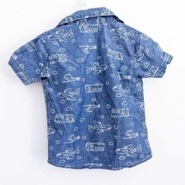 Carter's Button Front Chambray Shirt Planes and Buses - Thumbnail 2