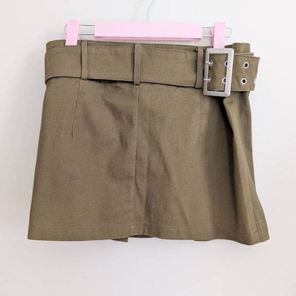 No Vacancy Army Green Belted Pleated Skirt - Thumbnail 2