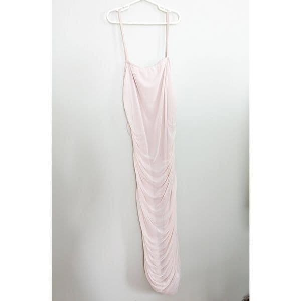 PrettyLittleThing Nude Strappy Mesh Midaxi Dress - Thumbnail 4