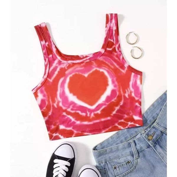 Shein Qutie Heart Print Tie Dye Tank Top - Thumbnail 3