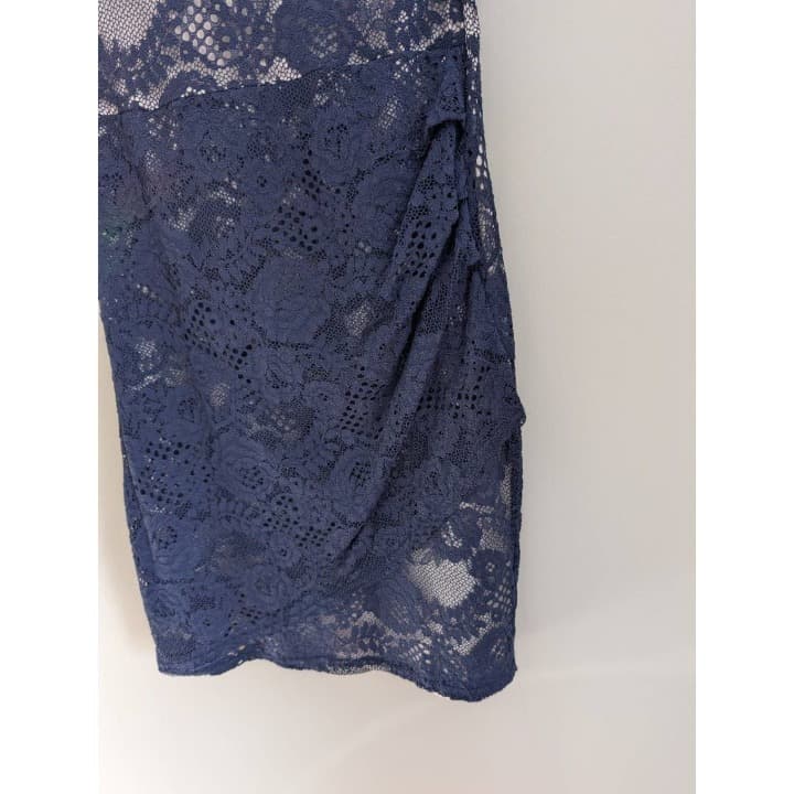 Lipsy UK Lace Bodycon Short Sleeve Dress Navy - Thumbnail 5