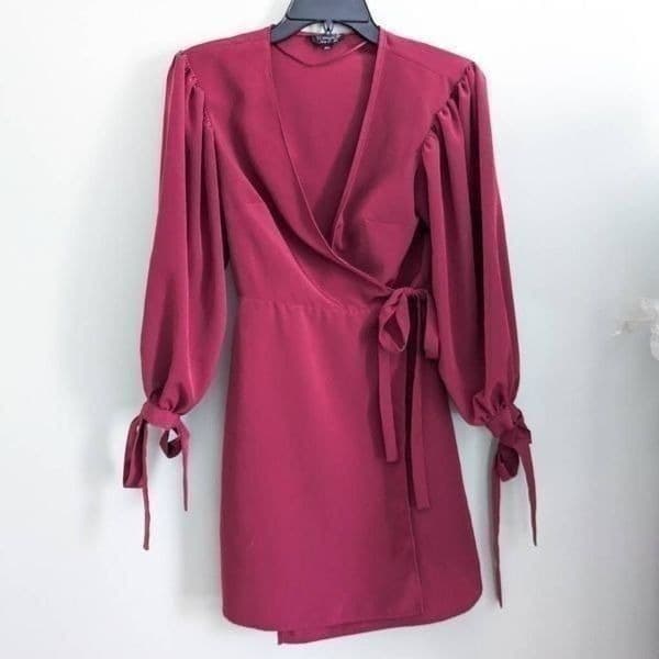 TOPSHOP Burgundy Wrap Dress - Thumbnail 3