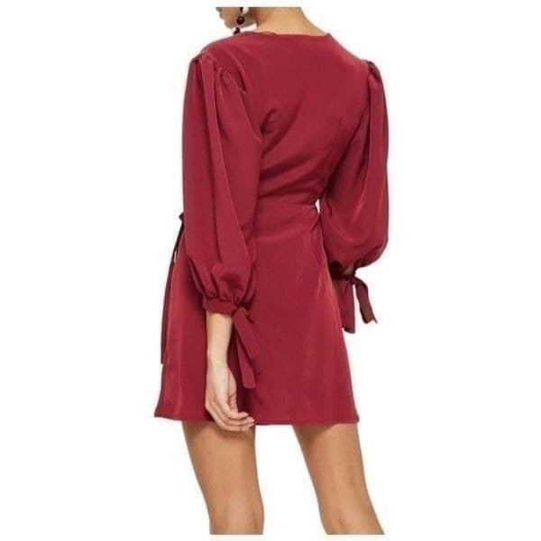 TOPSHOP Burgundy Wrap Dress - Thumbnail 2