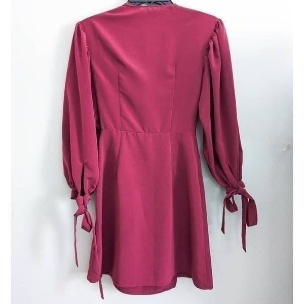 TOPSHOP Burgundy Wrap Dress - Thumbnail 4