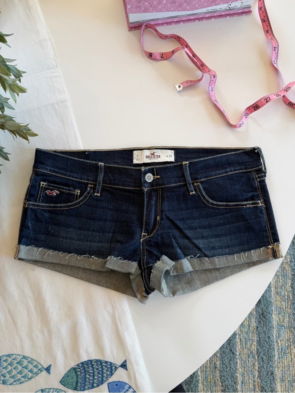 Vintage Hollister Low Rise Dark Blue Denim Jean Shorts - Thumbnail 4