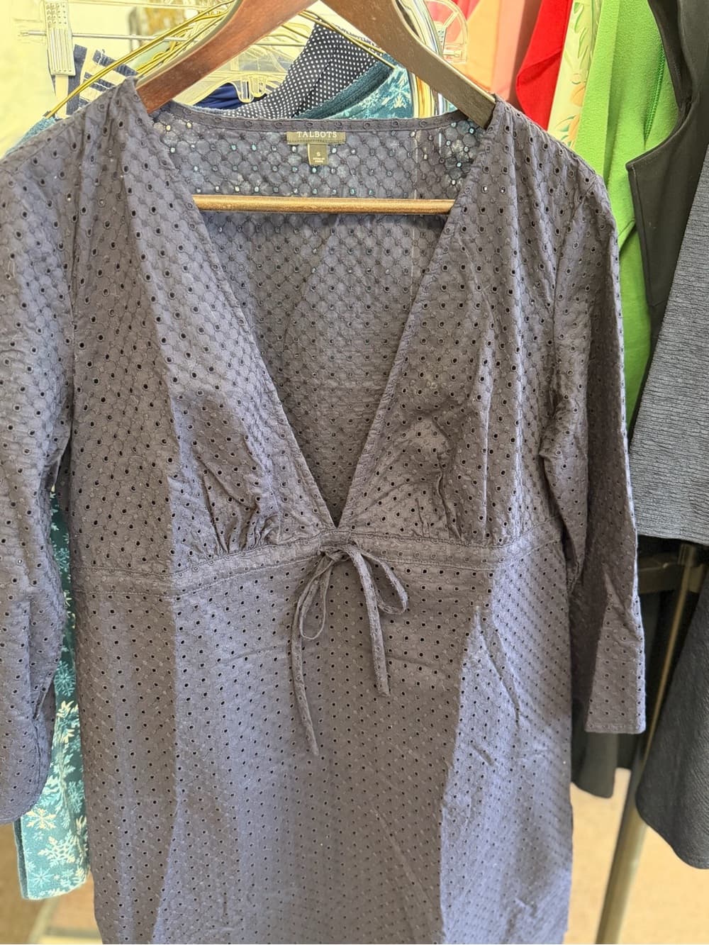Navy Blue Eyelet Tie-Front Dress
