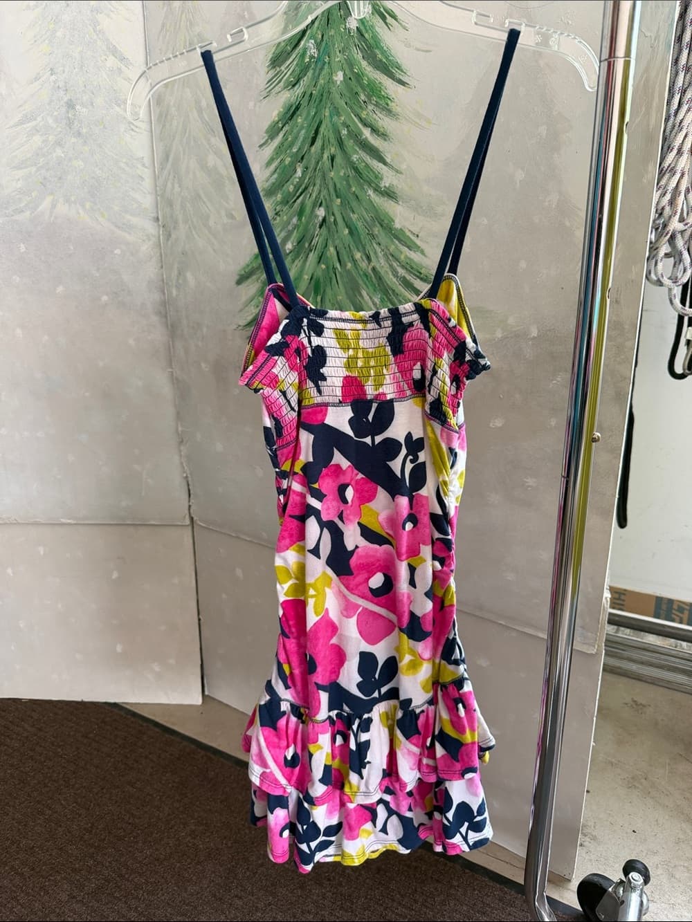 Floral Ruffle Slip Dress - Pink, Navy & Lime - Thumbnail 2
