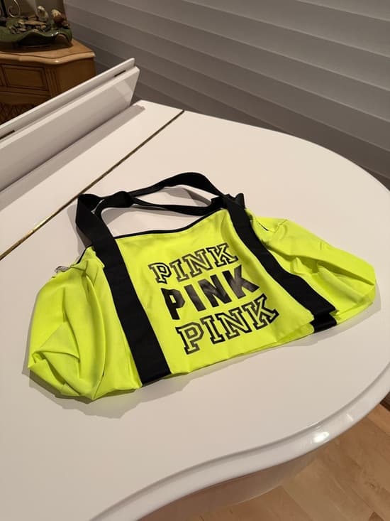 New Vintage Victoria's Secret PINK Neon Yellow Canvas Tote - Thumbnail 7