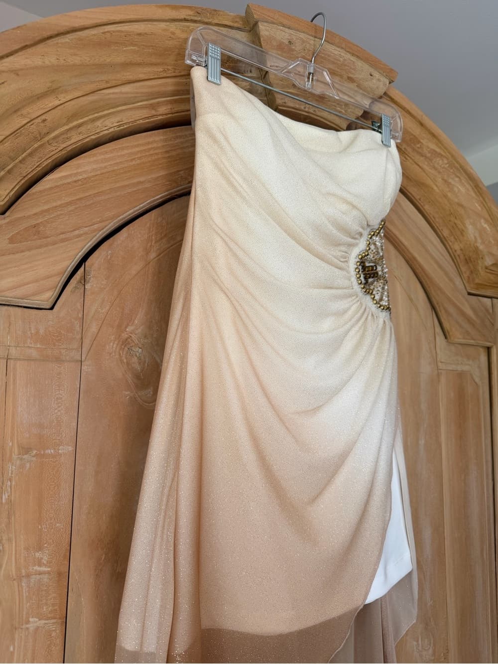 Strapless Evening Dress with Beaded Accents - Thumbnail 3