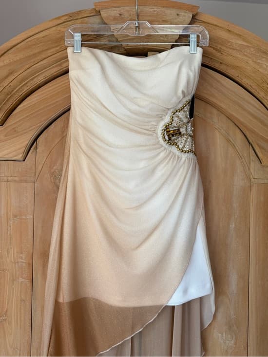 Strapless Evening Dress with Beaded Accents - Thumbnail 9