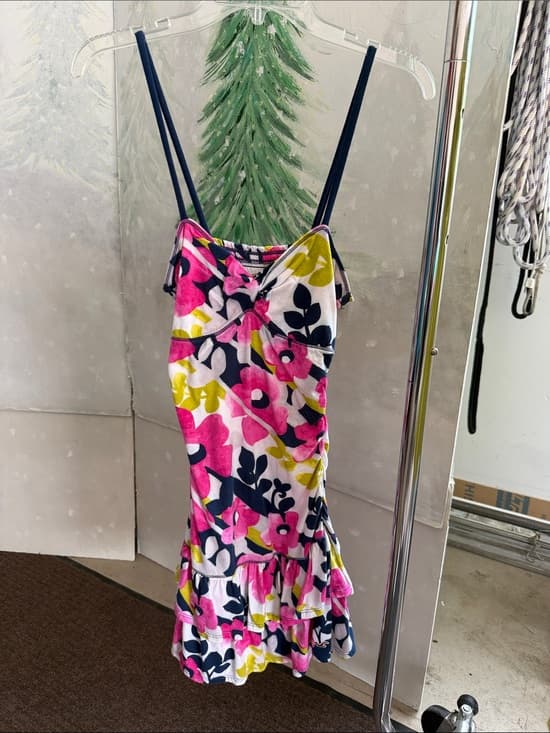 Floral Ruffle Slip Dress - Pink, Navy & Lime - Thumbnail 5