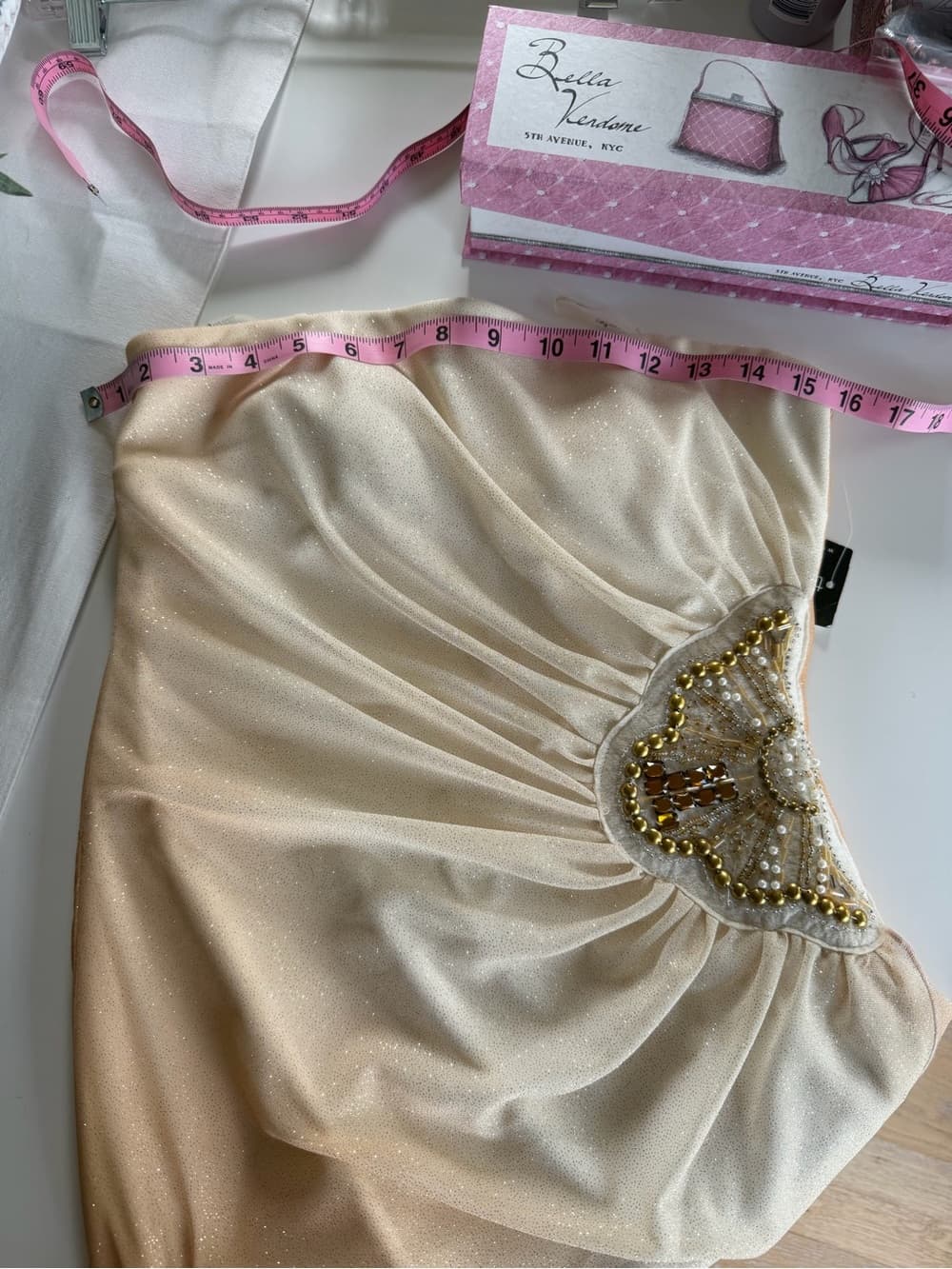 Strapless Evening Dress with Beaded Accents - Thumbnail 6