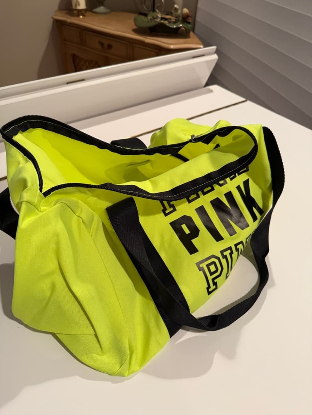 New Vintage Victoria's Secret PINK Neon Yellow Canvas Tote - Thumbnail 3