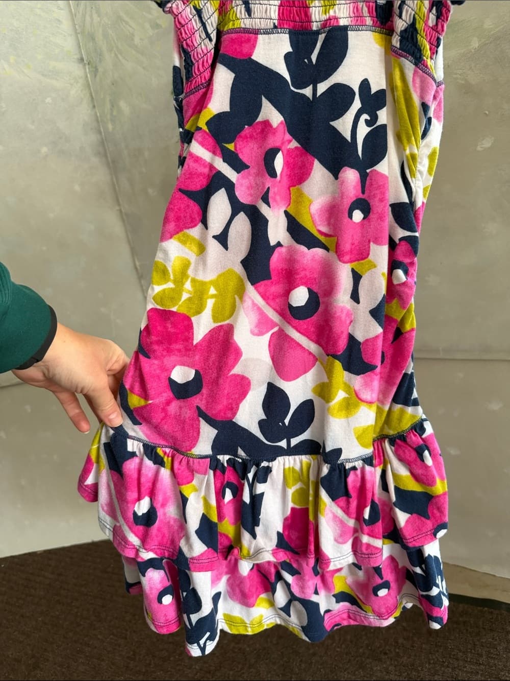 Floral Ruffle Slip Dress - Pink, Navy & Lime - Thumbnail 3