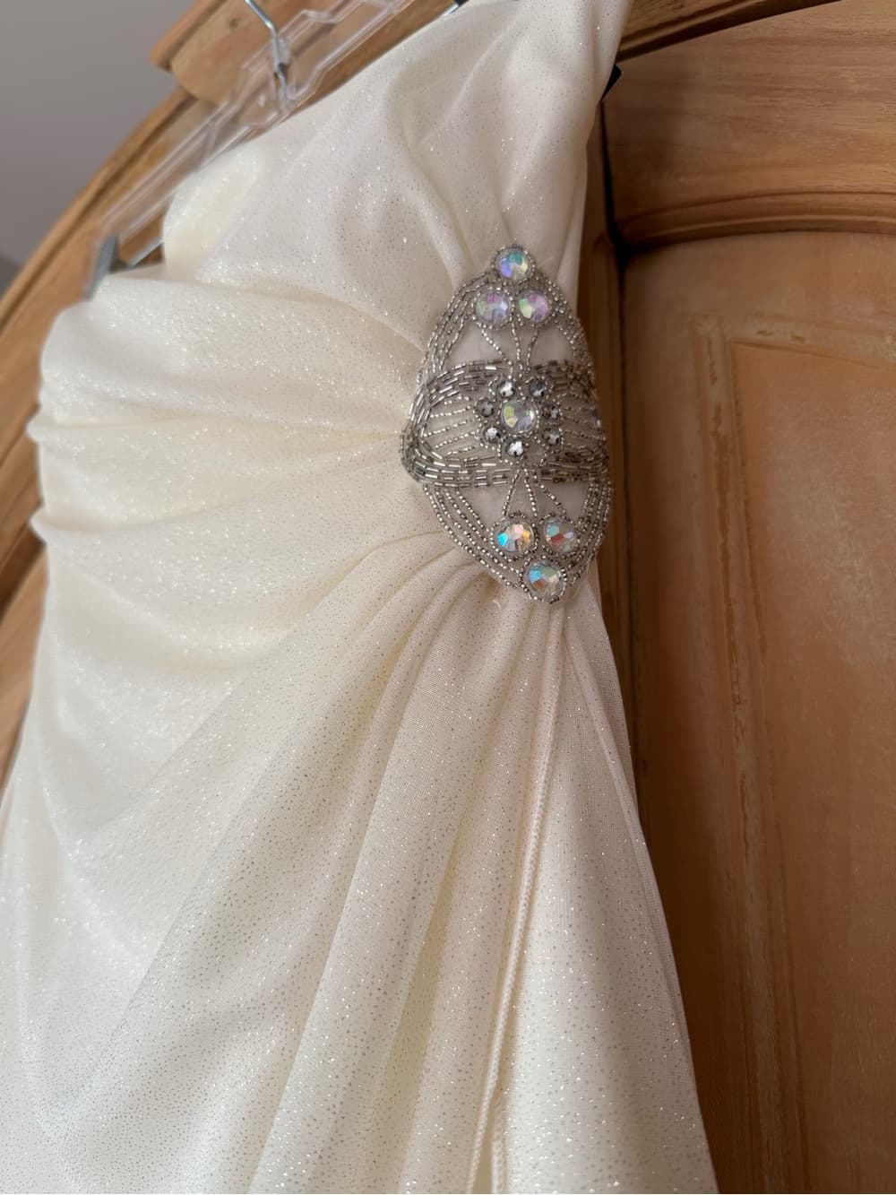 Timeless Ivory Evening Dress with Side Embellishment - Thumbnail 2