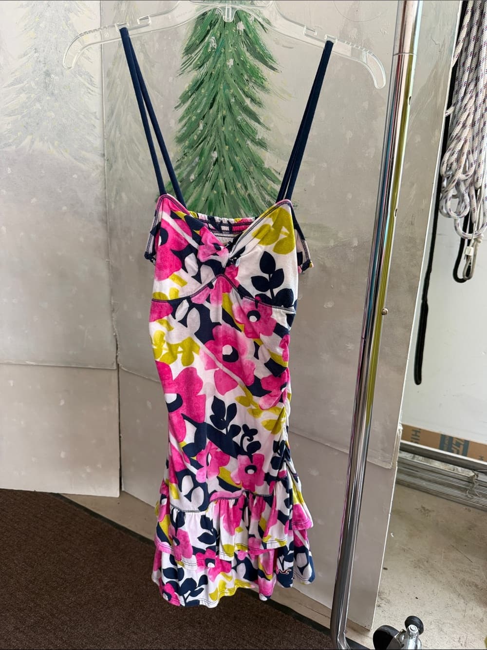 Floral Ruffle Slip Dress - Pink, Navy & Lime - Thumbnail 4