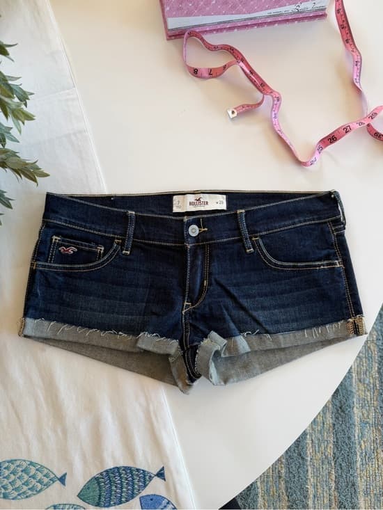 Vintage Hollister Low Rise Dark Blue Denim Jean Shorts - Thumbnail 5