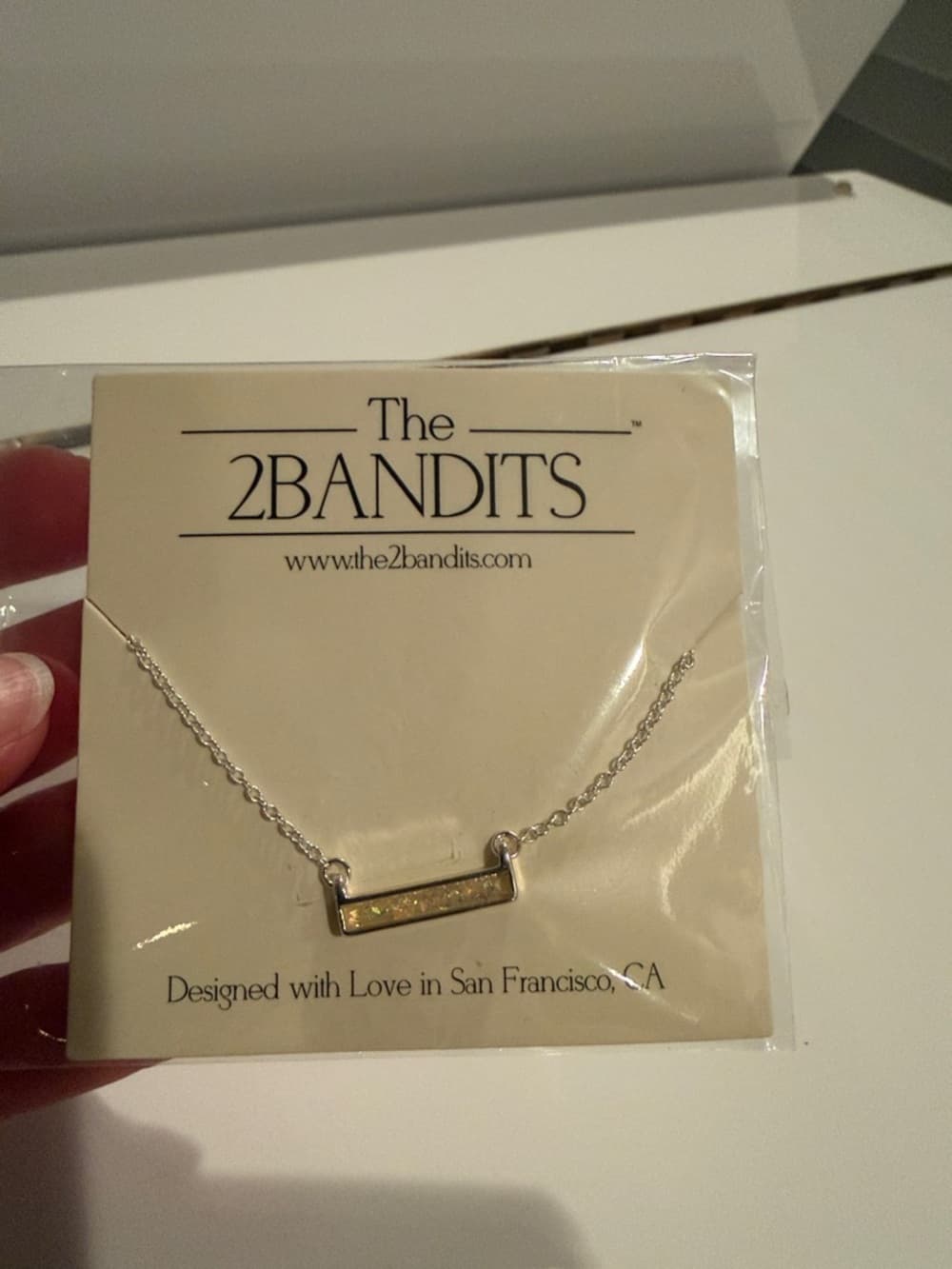 The 2Bandits Silver Bar Necklace with Opal Inlay - Thumbnail 2