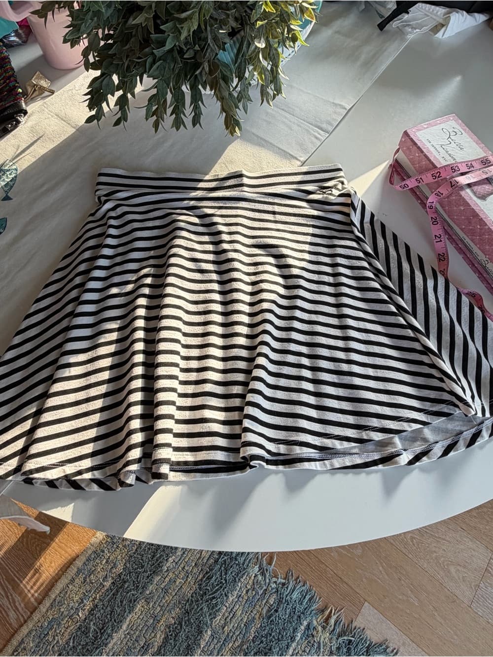 Vintage PINK Black and White Striped Skater Skirt - Thumbnail 4