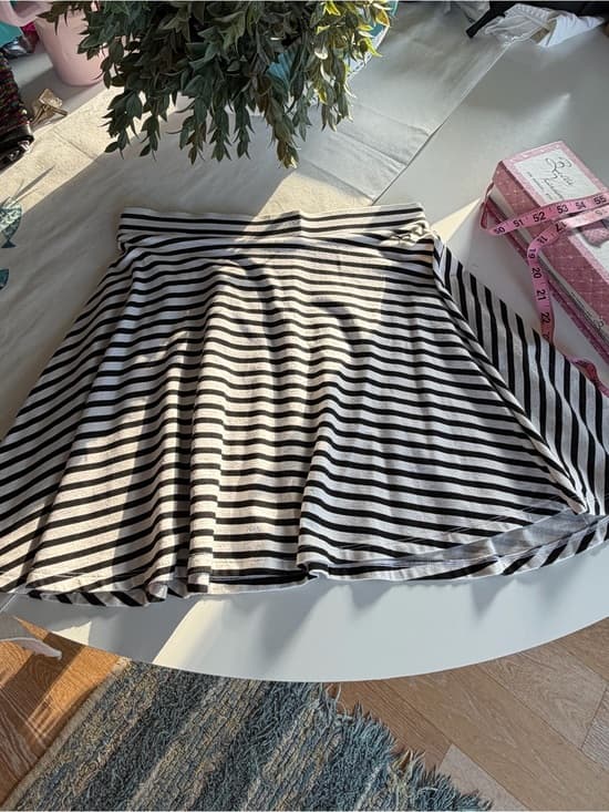 Vintage PINK Black and White Striped Skater Skirt - Thumbnail 5