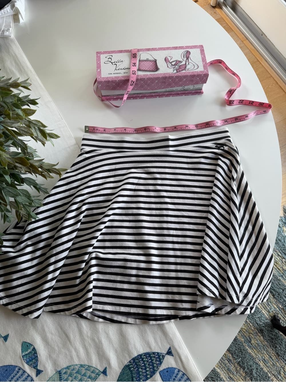 Vintage PINK Black and White Striped Skater Skirt