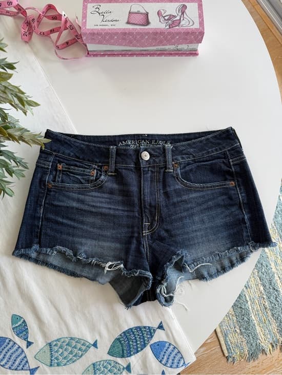Vintage Dark Blue Denim Shorts - Thumbnail 6