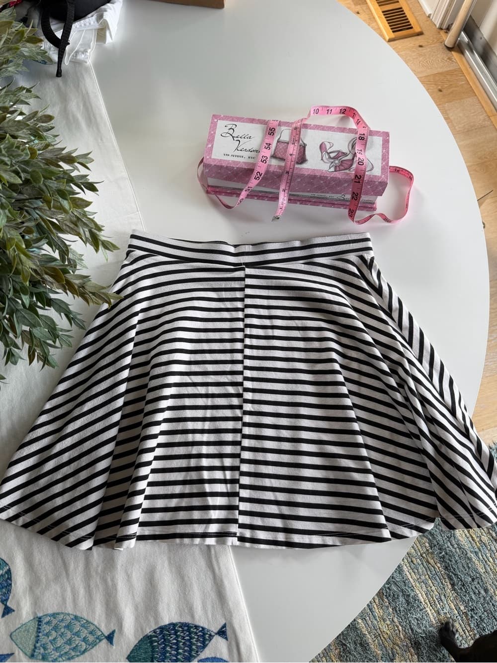 Vintage PINK Black and White Striped Skater Skirt - Thumbnail 3