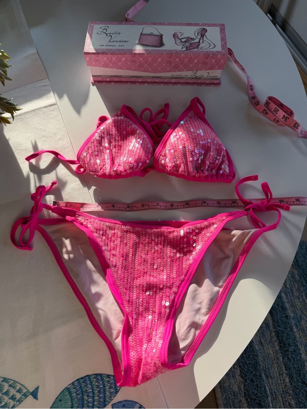 Hot Pink Sequin String Bikini - Thumbnail 3