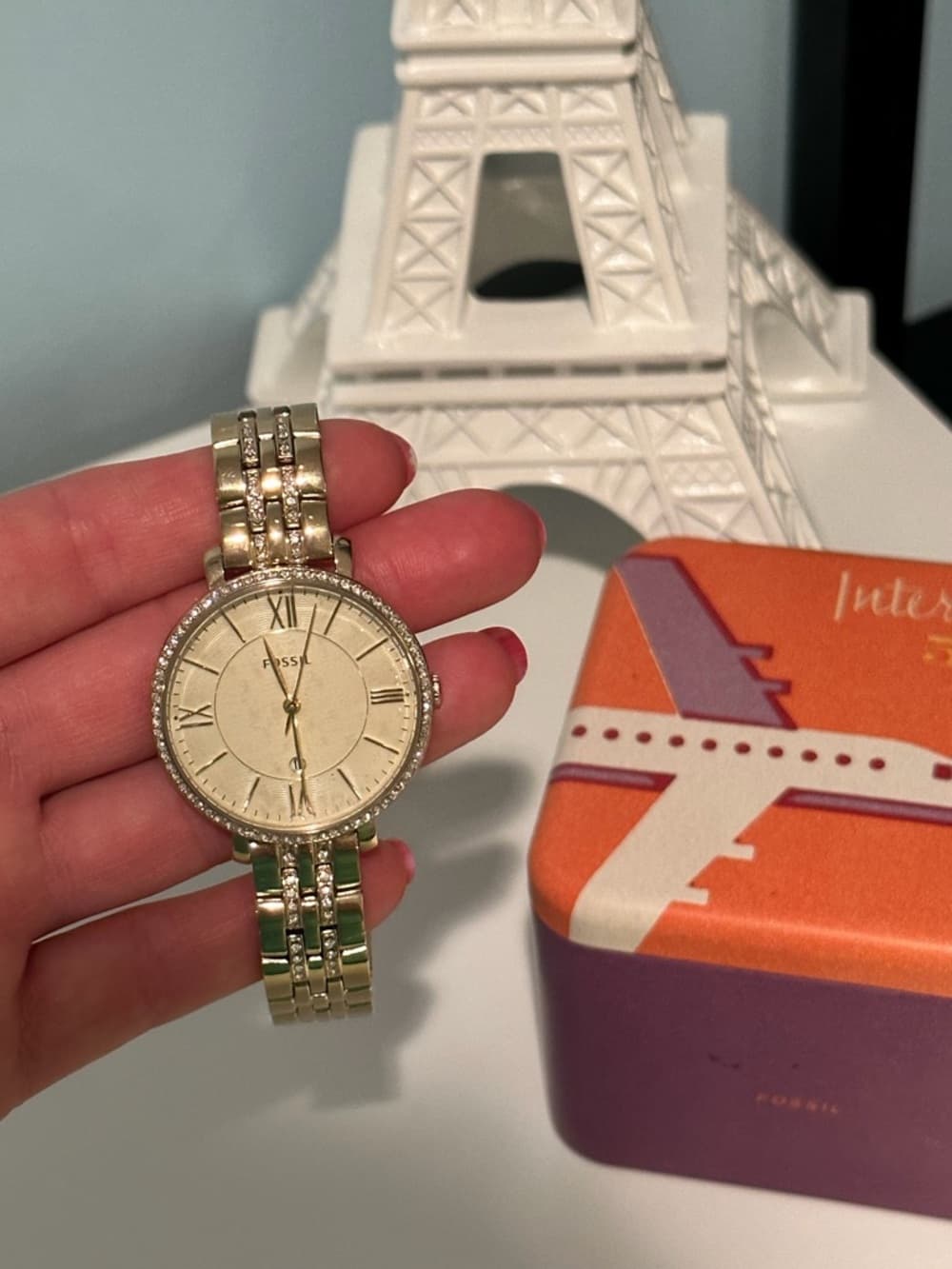 NIB Gorgeous Vintage Gold Quartz Fossil Watch - Jacquelin Style - Thumbnail 5