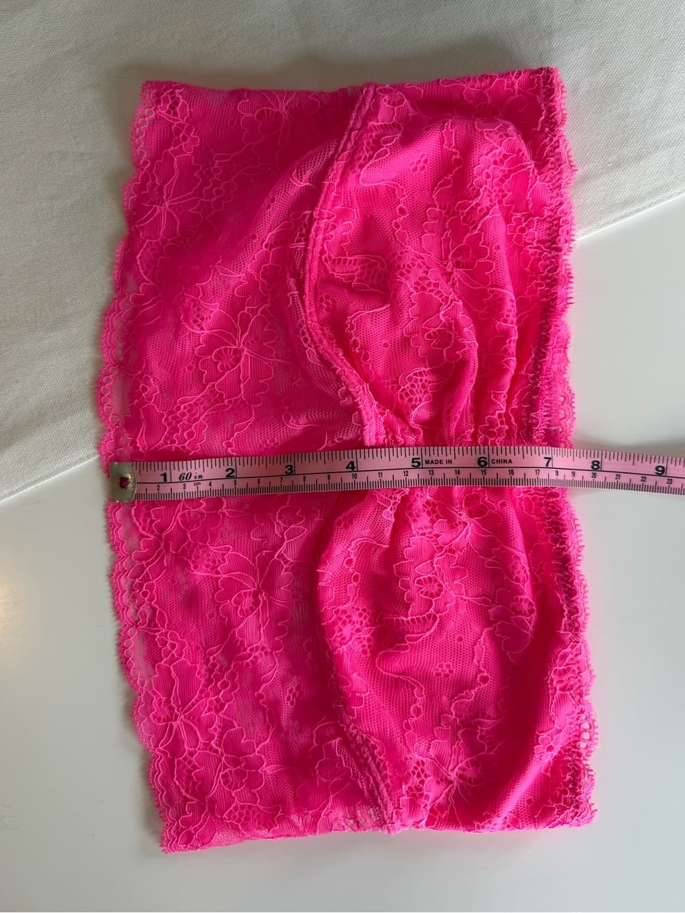 Victoria's Secret Neon Pink Lace Strapless Crop Top - Thumbnail 2