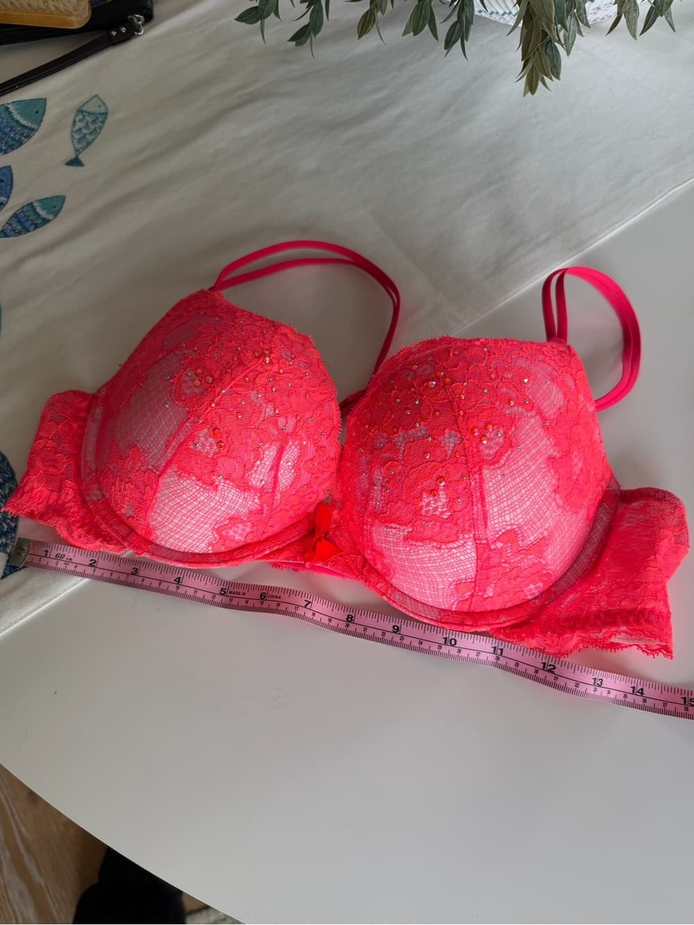 Coral Embellished Lace Push-Up Bra - Thumbnail 2