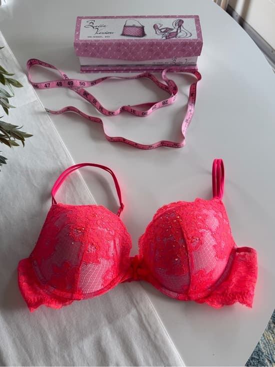 Coral Embellished Lace Push-Up Bra - Thumbnail 5