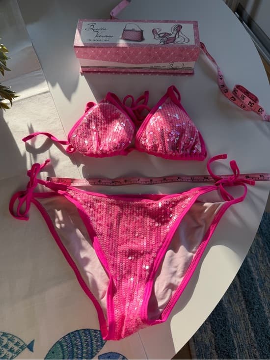 Hot Pink Sequin String Bikini - Thumbnail 4