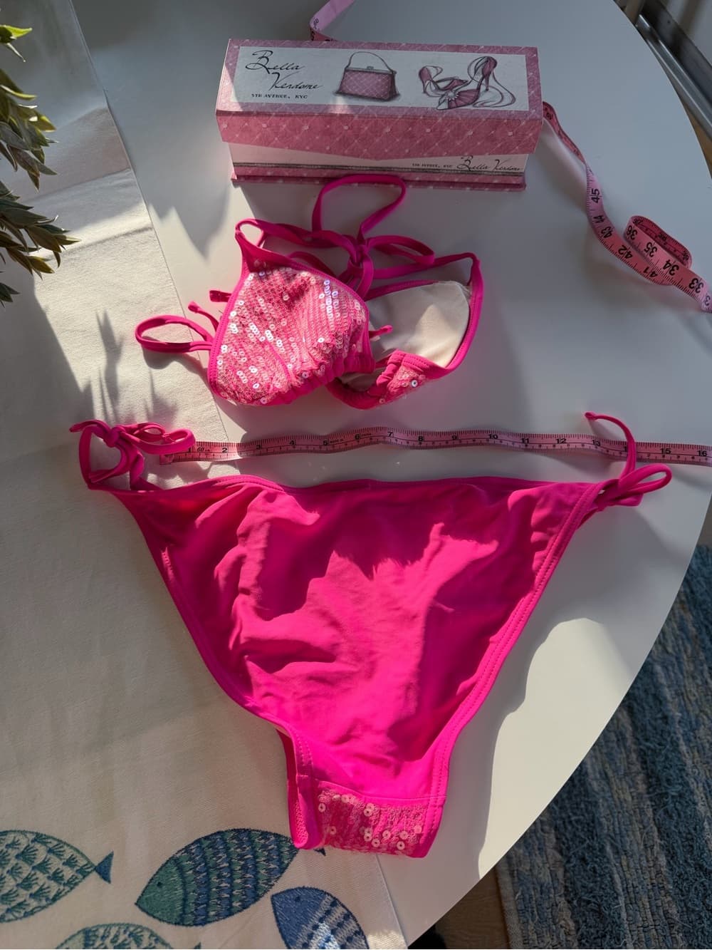 Hot Pink Sequin String Bikini - Thumbnail 2