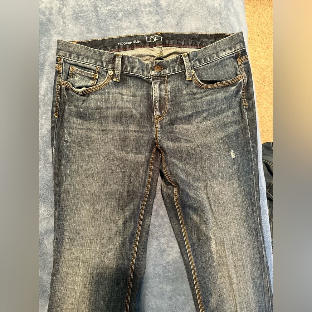 Ann Taylor Loft Dark Blue Straight Leg Jeans - Thumbnail 3