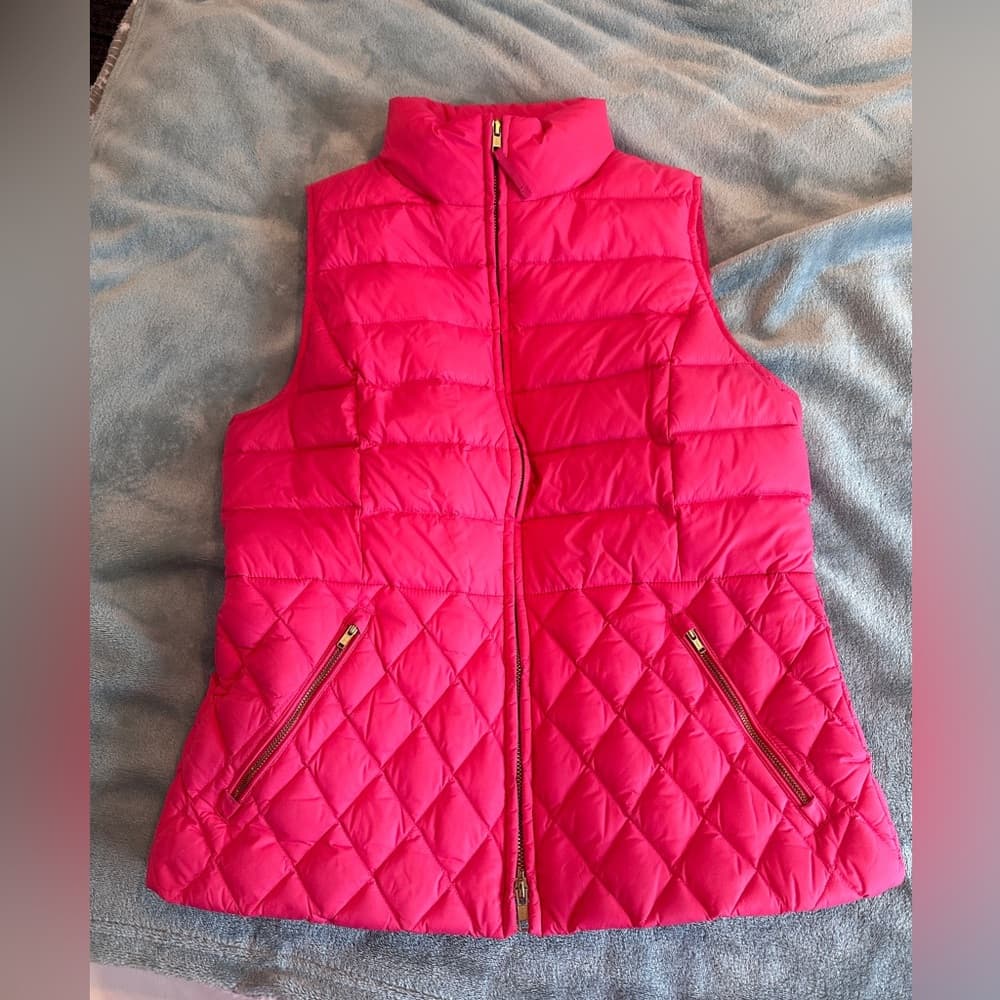 Talbots Quilted Down Puffer Vest Pink/Gold - Thumbnail 3
