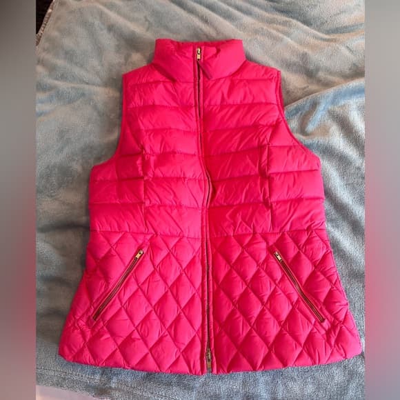 Talbots Quilted Down Puffer Vest Pink/Gold - Thumbnail 4