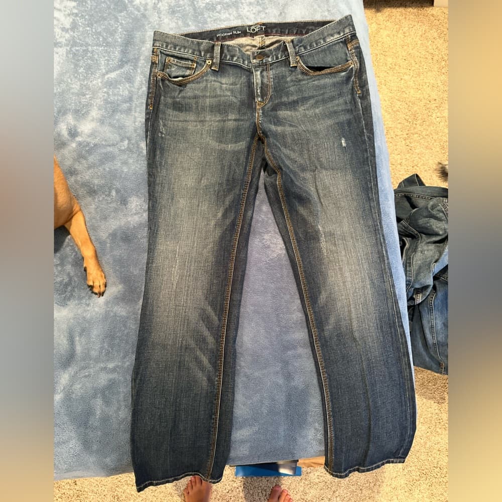 Ann Taylor Loft Dark Blue Straight Leg Jeans - Thumbnail 2