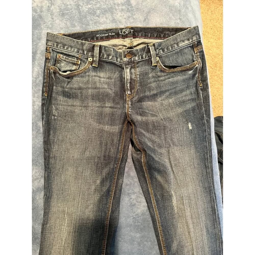 Ann Taylor Loft Dark Blue Straight Leg Jeans NWOT 12 Petite - Thumbnail 2