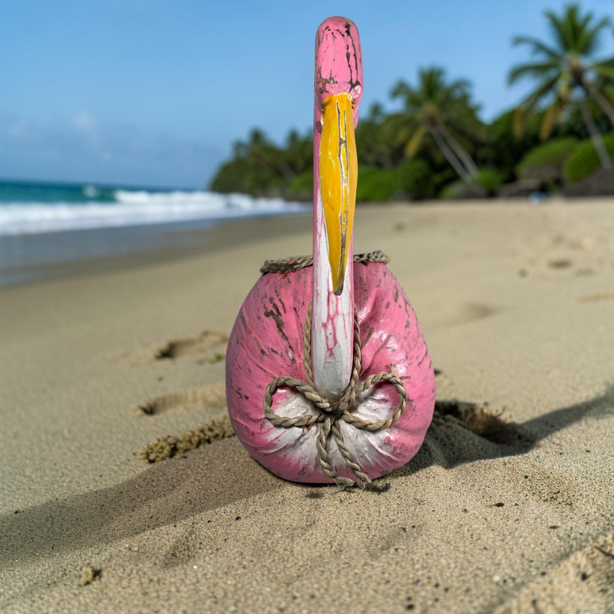 Handmade Flamingo Coconut Planter | Tropical Beach Decor | Pink Flamingo Flower Pot | Coastal Garden Decor | Unique Succulent Planter - Thumbnail 5