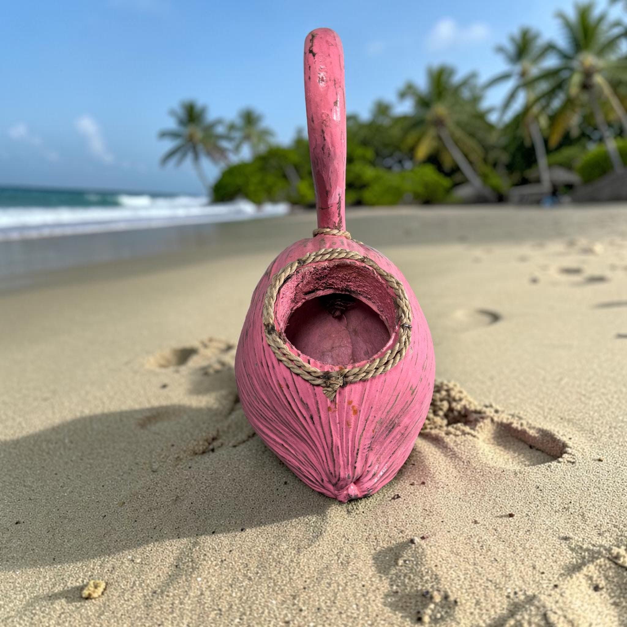 Handmade Flamingo Coconut Planter | Tropical Beach Decor | Pink Flamingo Flower Pot | Coastal Garden Decor | Unique Succulent Planter - Thumbnail 3